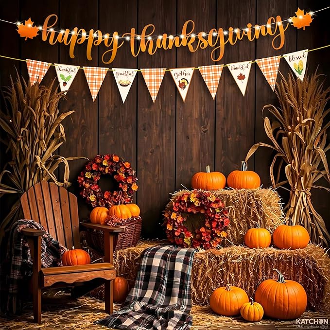 KatchOn, Happy Thanksgiving Banner with LED Light - 10 Feet, No DIY | Lighted Thanksgiving Decorations Indoor, Outdoor, Fall Maple Leaf Garland for Harvest Decorations | Turkey Decor, Wall Decoration