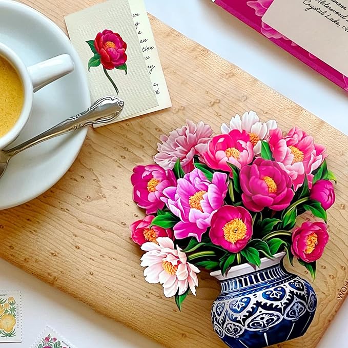 Freshcut Paper Pop Up Cards, Mini Peony Paradise (Set of 2), 6 Inch Mini Sized Forever Flower Bouquet 3D Popup Greeting Cards, Birthday Cards, Thank You Card, Teacher Gifts, Blank Notecard & Envelope