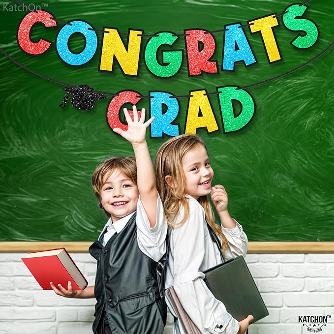 KatchOn, Glitter Kindergarten Graduation Banner - 10 Feet, No DIY | Congrats Grad Banner | Colorful Congrats Grad Sign for Kindergarten Graduations Decorations | Preschool Graduation Decorations 2025