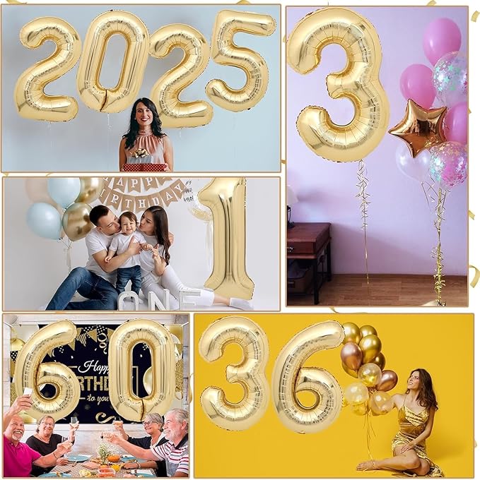 40 inch White Gold Number Balloon Giant Foil Helium Balloons Champagne Gold Number 9 Balloon for 9th Birthday Party Decorations