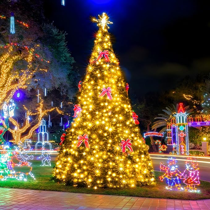 SAUIRS 600FT 1500 LED Christmas Lights Outdoor String Lights with 8 Modes Timer Waterproof Fairy Light Plug in for Outside Indoor Party Xmas Palm Tree Yard Wedding Decorations(Warm White)