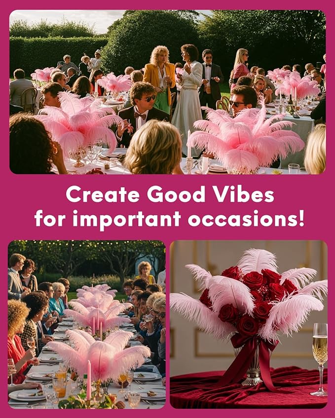 NEWONG 30pcs Pink Ostrich Feathers Natural Bulk 11-14inch(28-35cm) Vase Craft Wedding Home Party Centerpieces Christmas Day Decoration