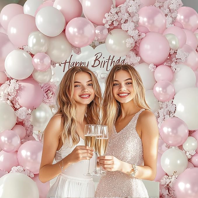 Pearl Pink White Balloons Garland, Double Stuffed Pearl Pink Sand White Balloon Arch Kit Pastel Pink Beige Nude Ivory Balloons for Birthday Bridal Shower Wedding Party Decor