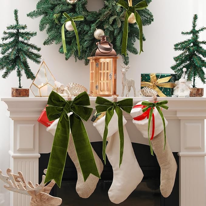 Yilloog 3/8'' 1'' 2'' 90 Yards Christmas Velvet Ribbon Vintage Satin Fabric Velvet Ribbon Roll for Christmas Tree Ornaments Decoration Gift Wrapping Bow DIY Crafts (Olive Green)