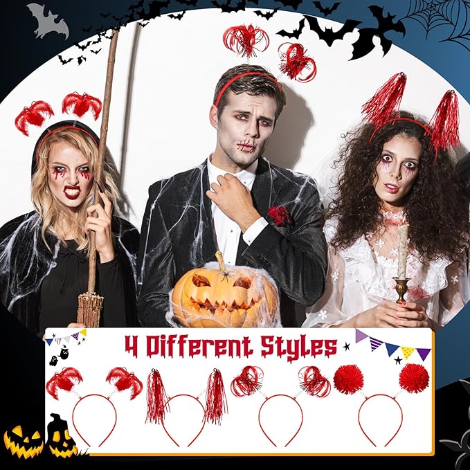 Censen 24 Pcs Pom Pom Headband Tinsel Wrapped Ponytails Head Bopper Costume Headwear Halloween Party Hair Accessories