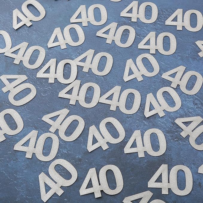 40th Happy Birthday Confetti Decorations - Silver Glitter Number 40 Party Decorations, Wedding Anniversary Party Table Decorations