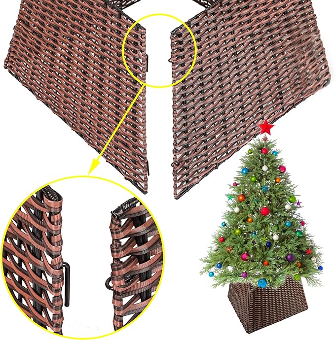 BAYN Christmas Tree Collar Skirt, Rattan Wicker Xmas Tree Collar Basket Ring Base Stand Cover for Christmas Decoration