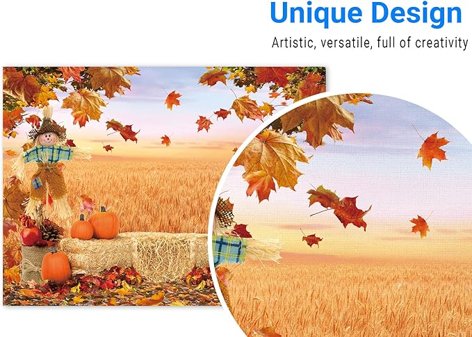 Funnytree 8X6FT Fall Backdrop Autumn Pumpkin Harvest Thanksgiving Hay Maple Leaves Background Baby Shower Birthday Party Decor Portrait Studio Photobooth Photography Props Gift Supplies