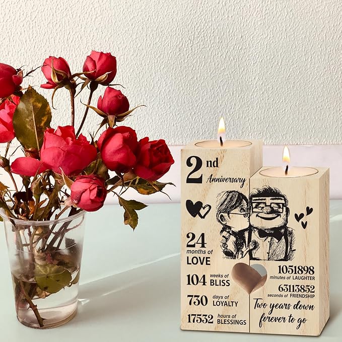 2nd Anniversary Wedding Gifts for Wife Girlfriend, Couples Gift Candlestick, Cotton 2nd Wedding Anniversary for Husband Boyfriend, Presents Gifts for Her Him