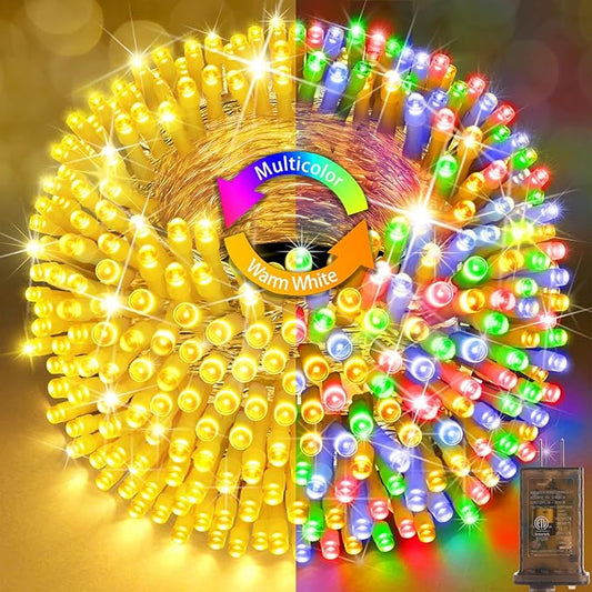 SAUIRS 403FT 1000 LED Christmas Lights Outdoor String Lights with 8 Modes Timer Waterproof Fairy Light Plug in for Outside Indoor Party Xmas Palm Tree Yard Wedding Decoration(Warm White to Multicolor)