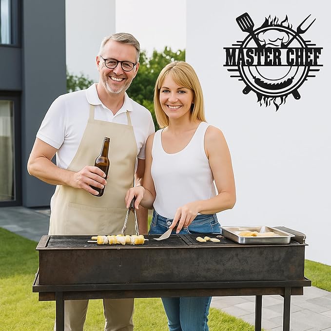 Custom BBQ Grill Metal Sign Personalized Name Wall Art for Outdoor Barbecue Patio Kitchen Backyard Decor Gift for Dad Husband Men Papa Grandpa Father Grilling Enthusiasts Family Lover Funny Gifts 30