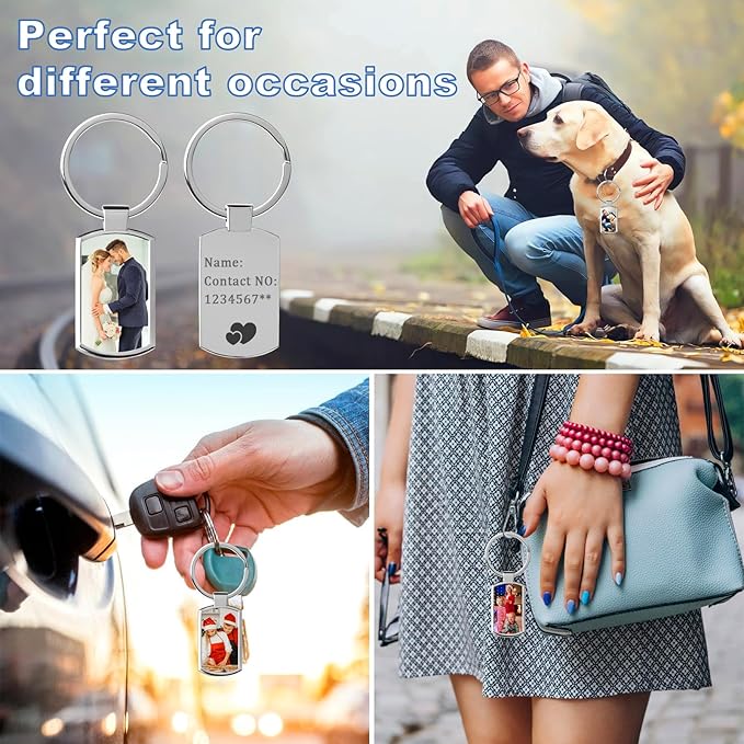 Double Side Custom Keychain with Picture Personalized Engraving Photo Text Customized Gifts for Men Women