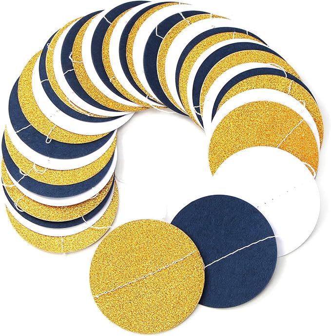Navy-Blue White-Gold Party-Decorations Streamers Garland - 52Ft Graduation 2025 Glitter Hanging Paper Banner, Men Boy Birthday Nautical Fathers Day Baby Shower Wedding Bunting Lasting Surprise