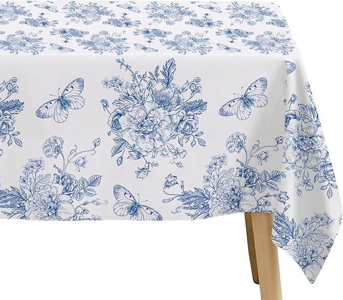 Blue and White Floral Party Tablecloth Decorations, 3pcs Disposable Elegant Dusty Blue Flower Party Supplies Table Cover, for Birthday Baby Bridal Shower Wedding Chinoiserie Decor, 86in x 55in