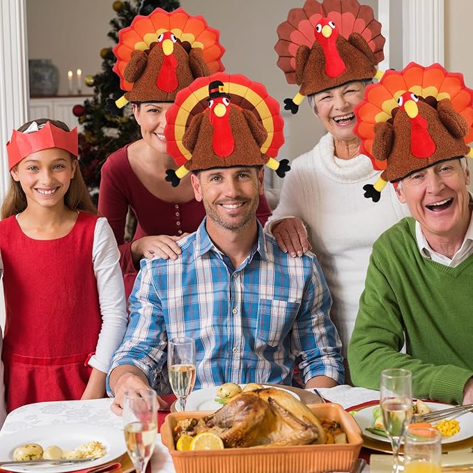 Poen 12 Pcs Turkey Hats - Silly Costume Hats for Thanksgiving, Carnival, Cosplay & Party Favor Supplies, 4 Styles