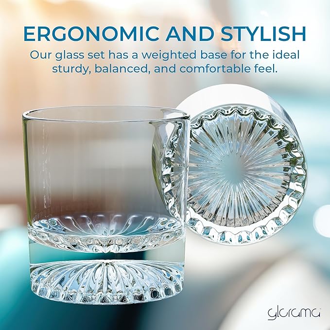 GLORAMA Premium Old Fashioned Whiskey Glasses with Heavy Bottom – Vintage Bar Drinkware for a Cocktail, Bourbon, or Scotch – Durable Crystal Rocks Glass – Set of 4, 10 oz