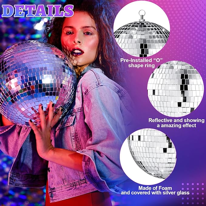 Libima 12 Pack Large Christmas Disco Ball Decoration Different Sizes Silver Mirror Hang Disco Ball Ornaments for Christmas Tree Birthday Wedding Holiday Party Favors Prom Props(6'', 4'')