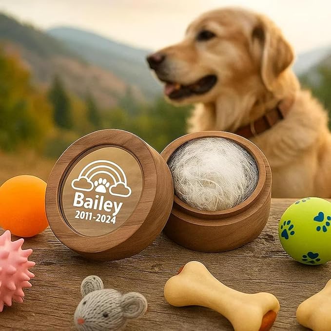 Personalized Pet Memorial Keepsake Box, Engraved Wooden Urn for Cat/Dog Ashes, Custom Name & Date Memorial Box, Sympathy Gift for Loss of Pet (Acrylic Wooden Cover)