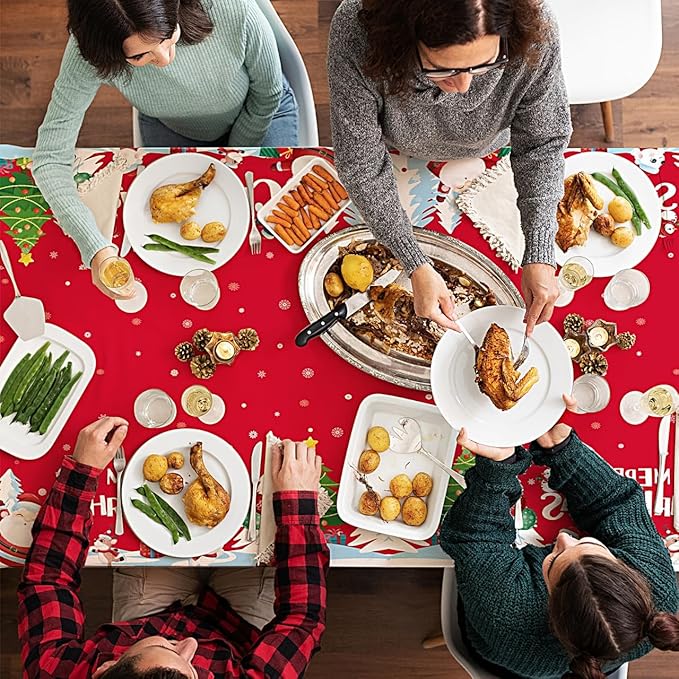 4 Pcs Christmas Tablecloth Plastic Disposable 54x108 Inch Vinyl Christmas Red Blue Table Cloth Snowflake Merry Christmas Rectangle Table Cover Party Decorations Decorations
