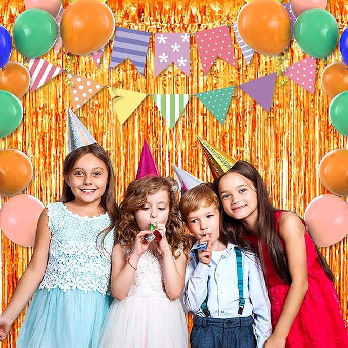 6 Pack Orange Foil Fringe Curtains Backdrop, 3.28 x 9.8 Ft Metallic Streamers Tinsel Curtains Background for Photo Booth, Birthday, Halloween, Christmas, Thanksgiving, New Year Party Decorations