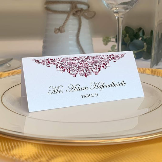 Paisley Place Cards, Burgundy (Choose Color), Set of 60, Pre-cut and Scored - Wedding, Party, Dinner, and Special Events - Made in the USA