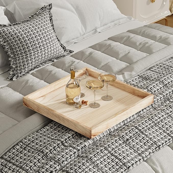 Ottoman Tray for Coffee Table Living Room Wood Serving Tray Large Wooden Square 20 Inches Rustic Torched