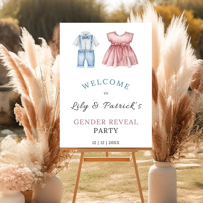 Gender Reveal Welcome Sign, Boho Gender Reveal Sign Baby Clothes Gender Neutral