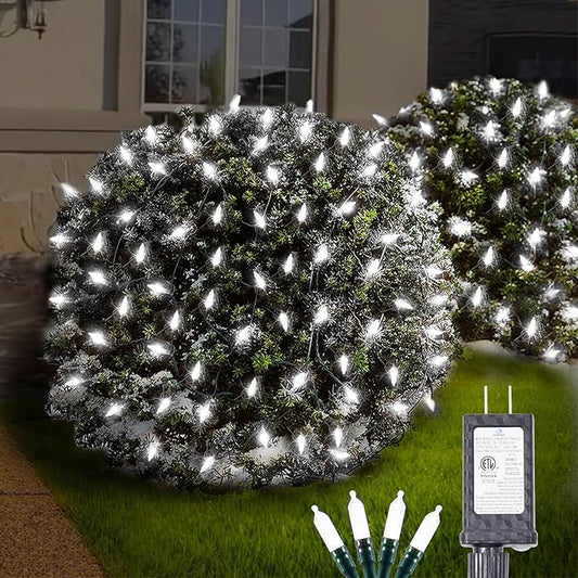 White Christmas Net Lights Outdoor 5ft x 6ft Connectable, 120Led 8 Modes Waterproof Black Wire 29V Plug in Mesh Net Christmas Lights for Garden,Yard, Bushes, Trunk, Xmas Tree Decor (Cool White)