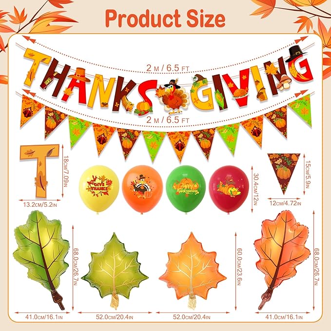 Thanks Giving Banners Large Maple Leaves Foil Balloons, Turkey Pumpkin Bunting Banners Latex Fall Balloons for Thanksgiving Day Party Decorations