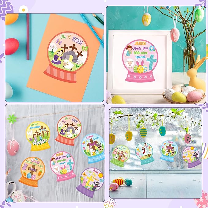 CY2SIDE Easter Face Sticker Sheets - 40PCS Make Your Own Jesus Faith Crystal Ball Craft Game for Kids Classroom Rewards DIY Religious Resurrection Bible Cross Party Favors for Sunday School Project