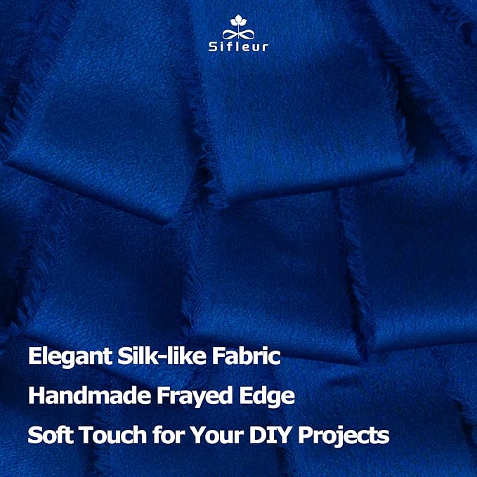 Satin Silk Ribbon, Royal Blue Ribbon for Wrapping, 1-1/2 inch x 15 Yd Handmade Frayed Fringe Ribbons, for Wedding Engagement Graduation Showers Crafts Bouquets Invitation Decor, 3 Rolls