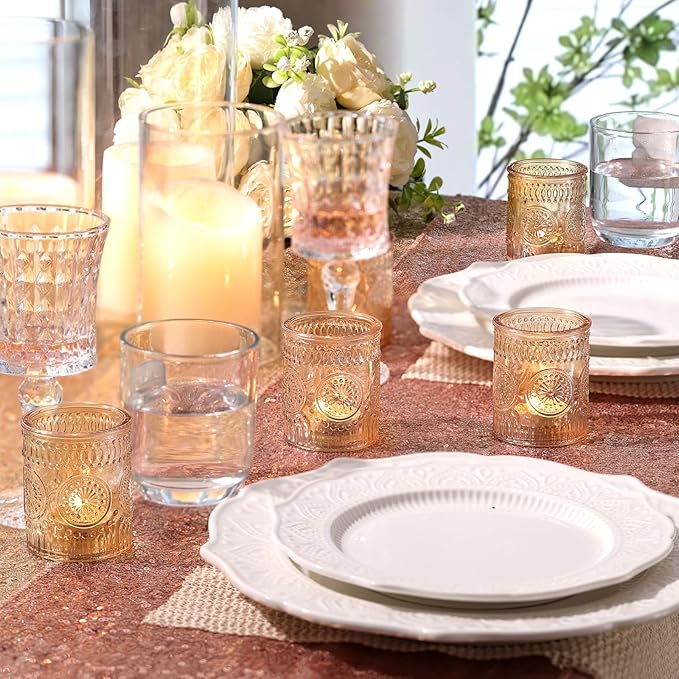 DEVI 48 Pcs Gold Votive Candle Holders Bluk, Gold Wedding Decorations, Glass Candle Holder for Tea Lights, Wedding Party Diwali Centerpieces for Table, Birthday Party Supplies