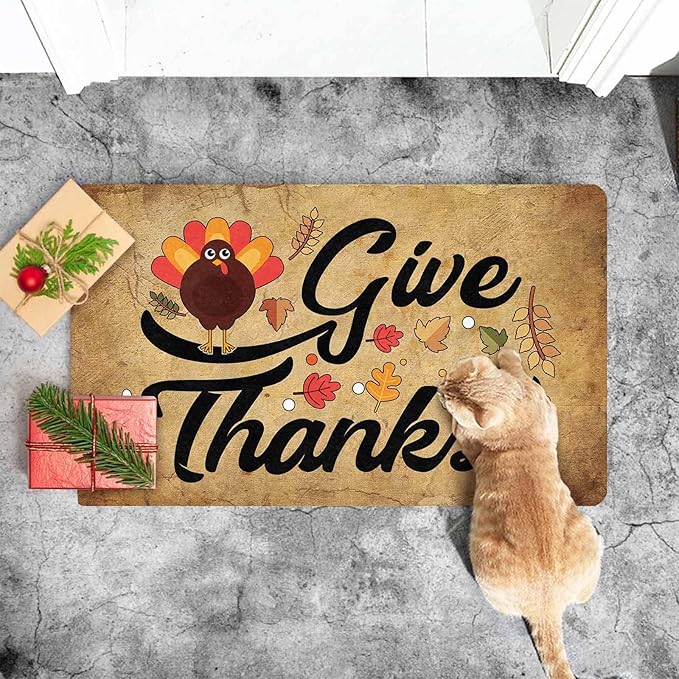InterestPrint Happy-Thanksgiving Welcome Mat for Front Door Autumn Turkey Doormat Floor Mats Indoor Outdoor Home Living Room Kitchen Thanksgiving Decoration, 30"x18"inch