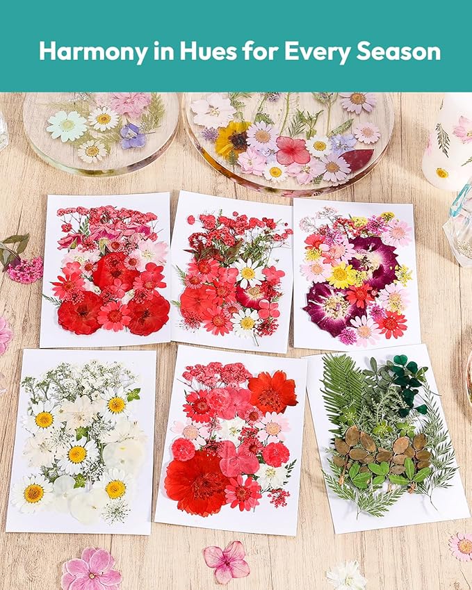 Dried Flowers, Resiners Pressed Flowers for Craft Real Natural Dried Flowers Kit for Scrapbook Supplies DIY Making Crafts Jewelry Resin Soap Candle Card Making (Cherry 174pcs)