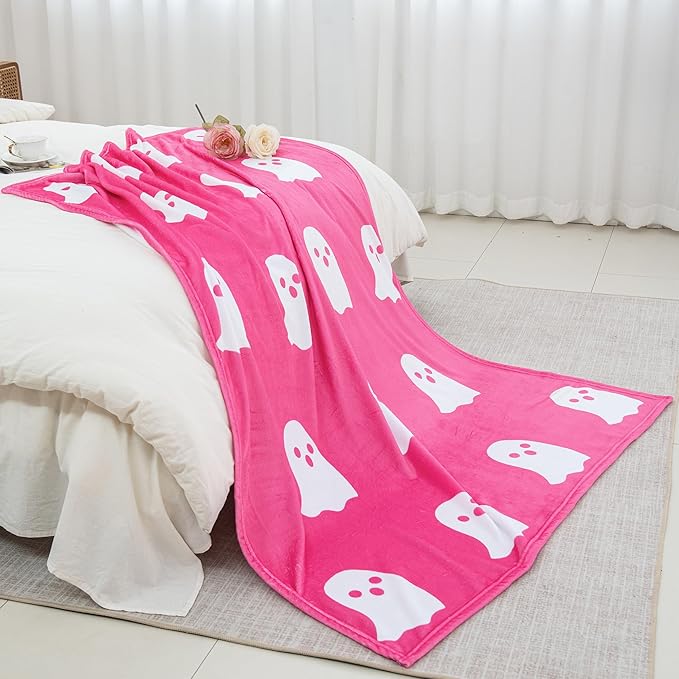 Funny Horror Ghost Fleece Blanket - Cozy and Warm Throw Blanket - Perfect for Halloween and Spooky Decor, W60 x L80