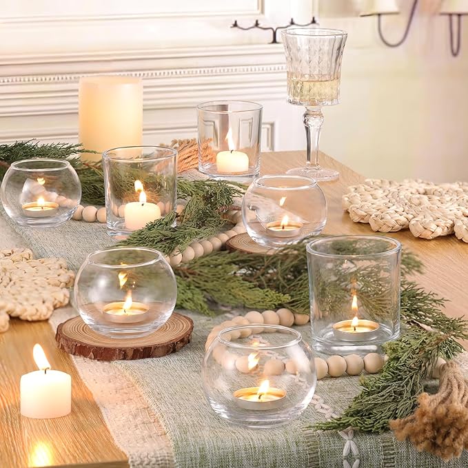 Volens 30pcs Assorted Clear Votive Candle Holders Bulk, Large Wedding Centerpieces for Tables, Glass Votive & Tealight Candle Holders for Party Decorations and Home Decor