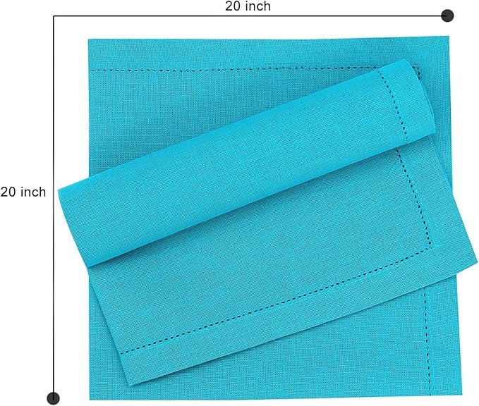 Ruvanti Premium Linen Napkins Set of 4-20x20 Inch, Classic Hemstitch, Mitered Corner Cloth Napkins ‎‎- Soft, Elegant Dinner Napkins Cloth Washable for Weddings, Parties, Everyday Use - Blue