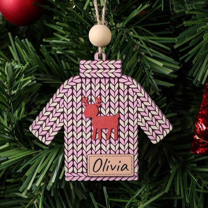 Personalized Name Ornaments for Christmas Tree, 2025 Wooden Custom Family Christmas Ornaments,4" Xmas Tree Decoration for Kids Baby Boy Girl