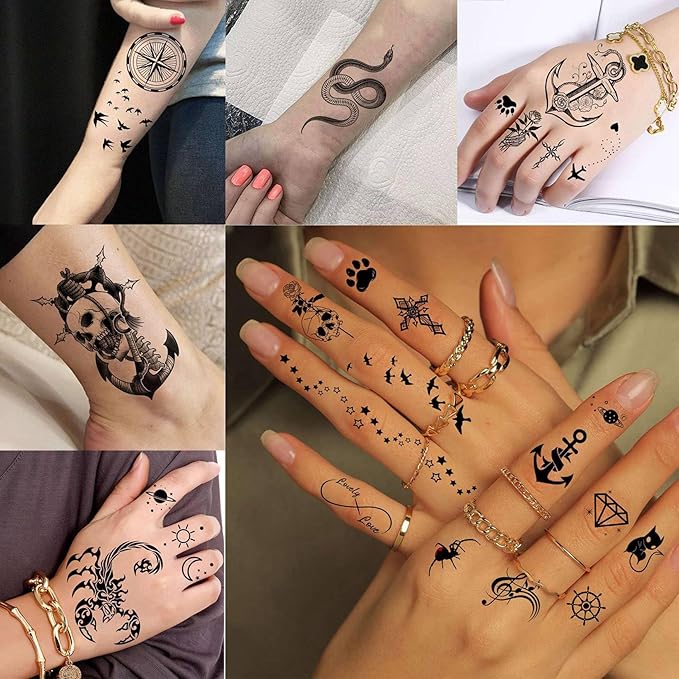 62 Sheets Large Wolf Lion Skeleton Temporary Tattoos For Men Women Arm, 3D Temp Bulk Halloween Accessory Realistic Tattoo Sticker For Adults Neck, Scary Skull Zombie Vampire Fake Tattoos Cobra Snake