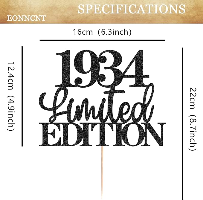 Limited EDITION 1934 Cake Topper - Black Glitter Happy 91st Birthday Party Cake Decoration Supplies, Cheer to 91 Years Cake Bunting Decor for 91st Birthday Party Photo Booth Props