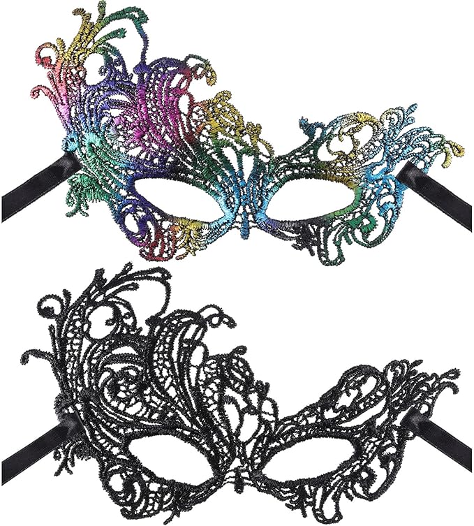 JOVITEC 6 Pieces Masquerade Mask for Women Halloween Lace Multicolored Venetian Mask for Carnival Mardi Gras Evening Prom