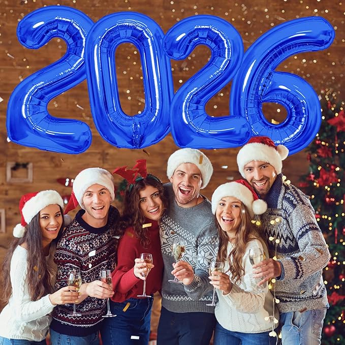 KALOR 42 Inch 2026 Dark Blue Foil Mylar Number Balloons, Giant 2026 New Years Decorations for 2026 Happy New Year Eve and Graduations Party Supplies