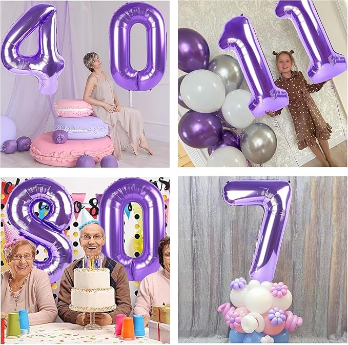 Purple Number Balloons, 40 Inch Purple Balloon 8.8 Helium Balloon 8th Birthday for 8 Years Birthday Decoration Children Girls Boys