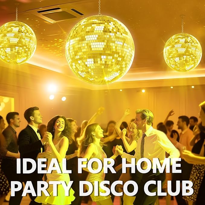 Mirror Disco Ball with Hanging Ring | 12"/16"/20" Mirror Disco Ball for DJ Club,Party,Wedding,Home Decor | Shiny,Easy Installation | with Hanging Ring | Golden, Pink 20Inch Golden