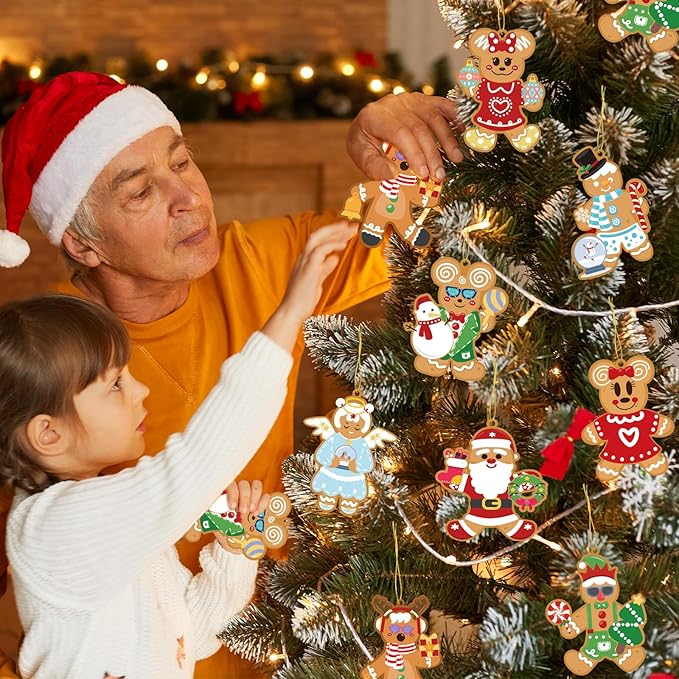 Christmas Ornaments DIY Art and Crafts for Kids - 28 Pack Make You Own Christmas Gingerbread Man Ornaments Hanging Pendants with Christmas Stickers for Xmas Tree Holiday Home Classroom Party Favors