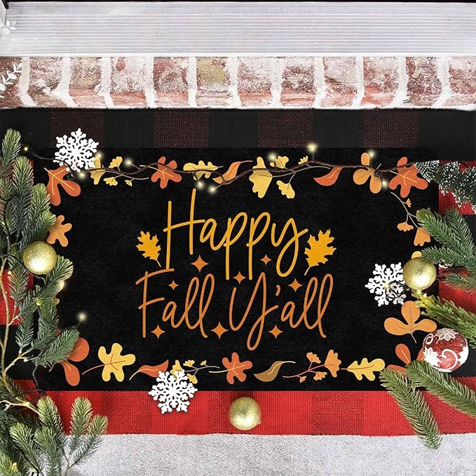 Thanksgiving Fall Welcome Mat With Non-Slip Backing, Hello Door Mat Fall Door Mat With Non-Slip Backing Front Porch Rug Welcome Mats for Autumn Halloween Thanksgiving Farmhouse Decor, 30"x18"inch