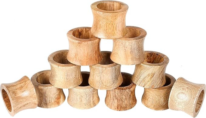 Wooden Napkin Rings Set of 12 - Handcrafted Napkin Holder for Dinner Table Decoration, Weddings, Home, Kitchen, Decor, Dinner, Parties, Every Day Use - Durable, Versatile (Brown)- CLEENTABLE