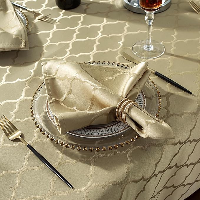 SASTYBALE Jacquard Napkin Flower Pattern Polyester Table Cover - Spill Proof, Wrinkle Resistant, Dust-Proof - Gold, 20x20