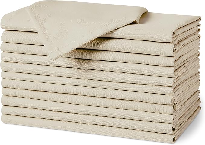 Amazon Basics Reusable Stain and Wrinkle Resistant Cloth Napkins, 12 Pack, 17 x 17 inches, Beige