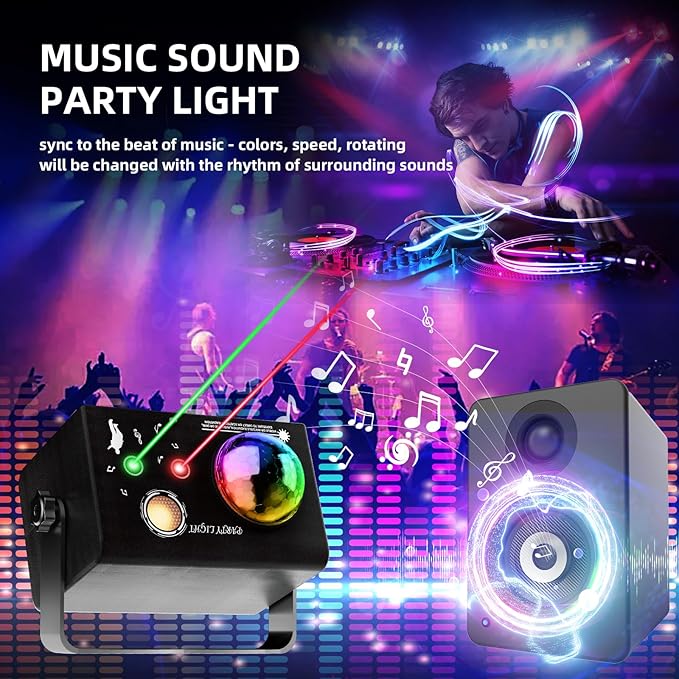Disco Ball Light Laser Party Lights, Sound Activated Strobe & Dj Lighting with Remote, Stage Lights for Parties, Birthday, Wedding, Dance, Karaoke,KTV, Halloween & Christmas Decorations Gift